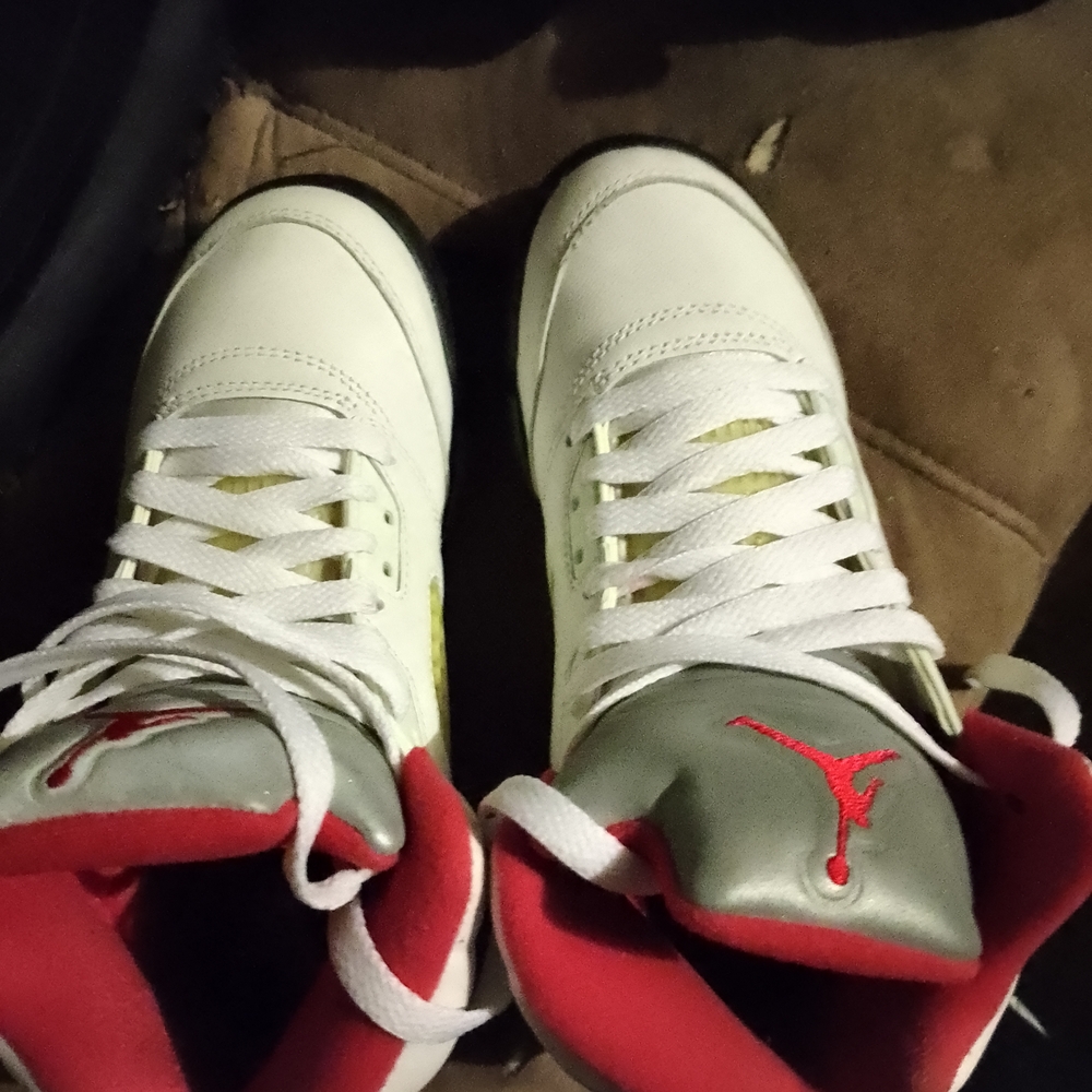 White and Red High-Top Sneakers